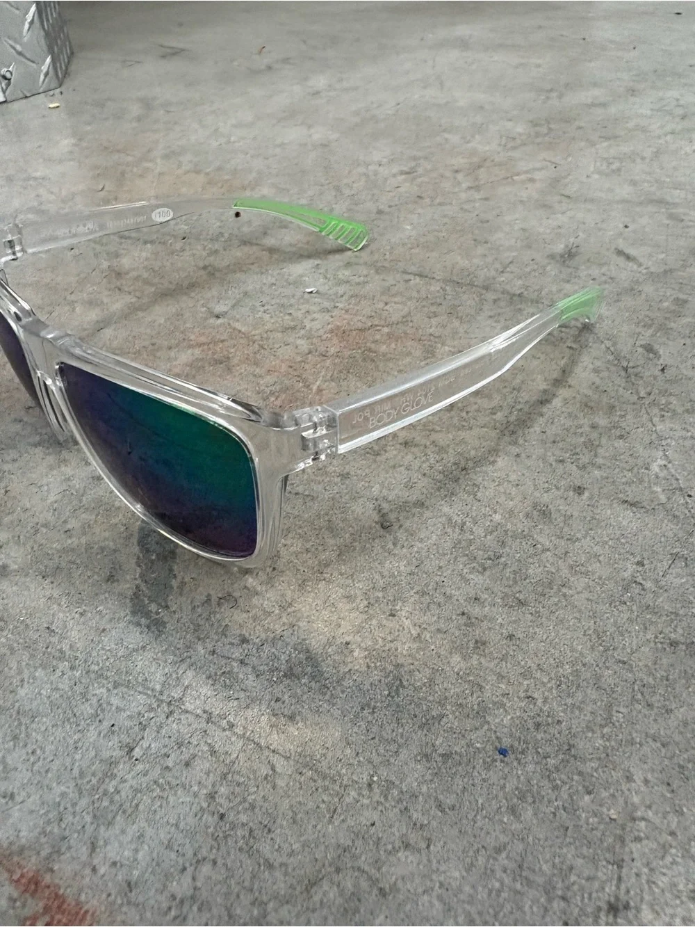 Body Glove J09 Men's Square Sunglasses Clear Frame Green Mirrored UV400 1.00